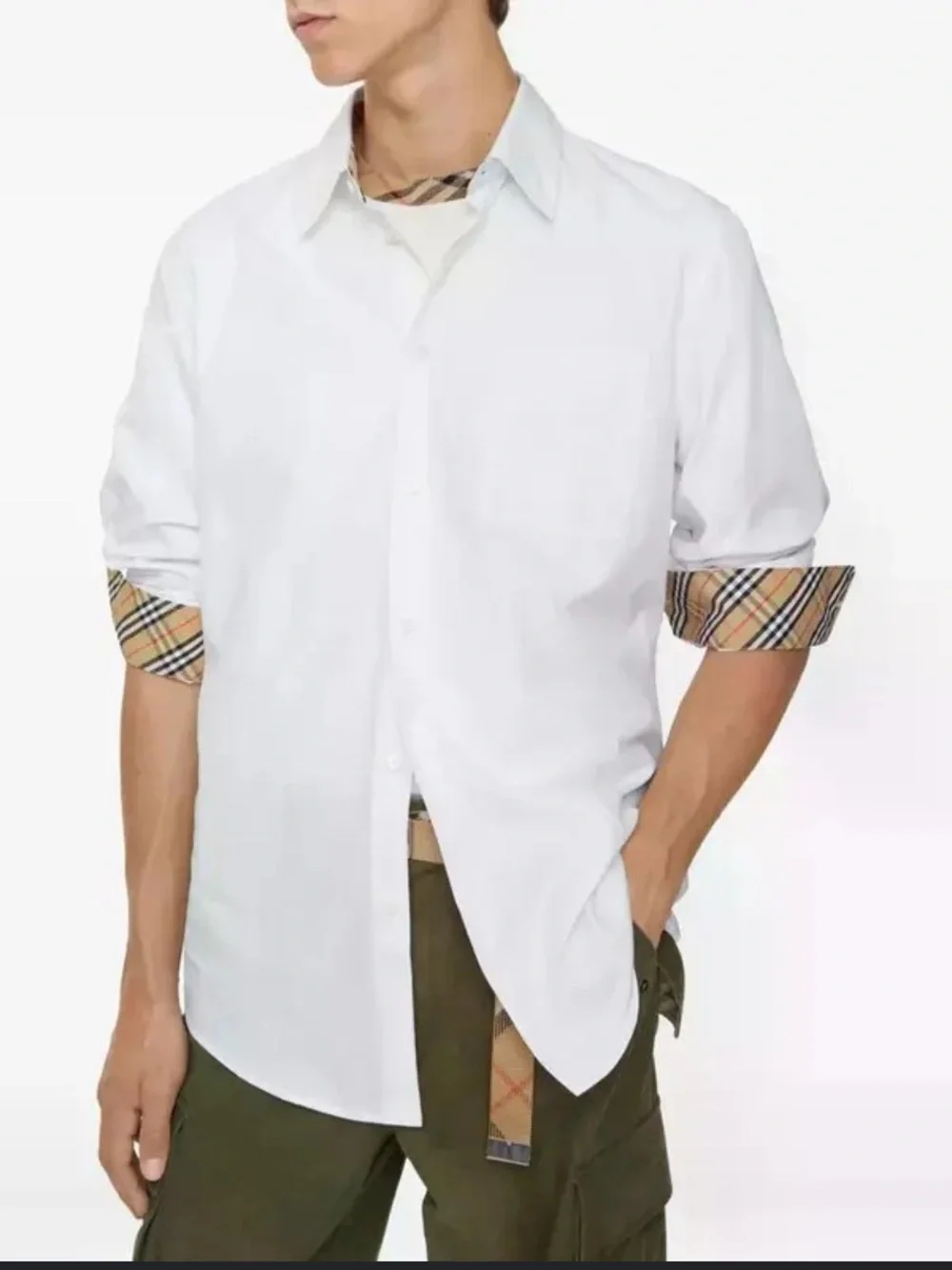Burberry Brit White Button-Down Shirt with Signature Check Cuffs